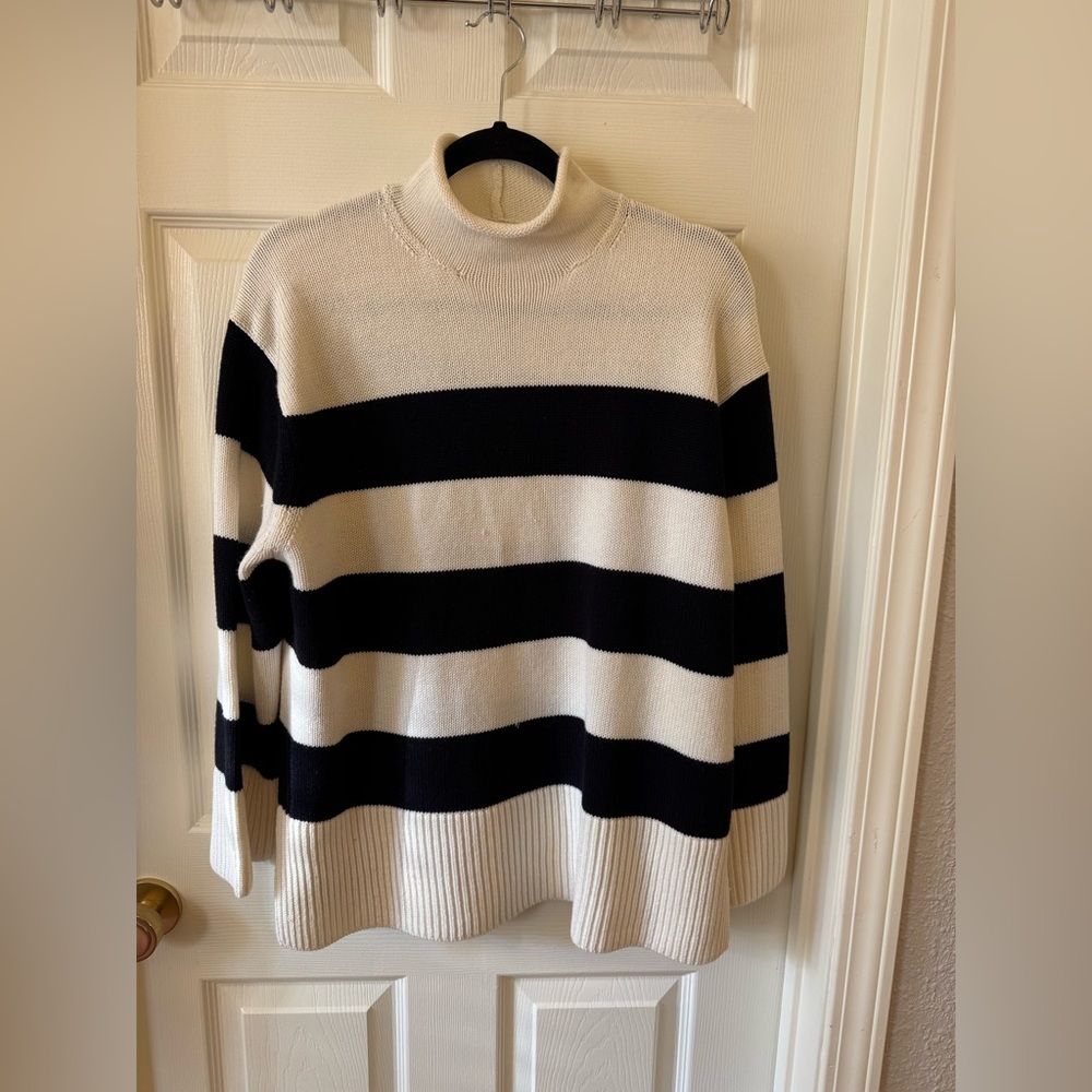 NWT Vince Striped Black and Cream Rollneck Sweater